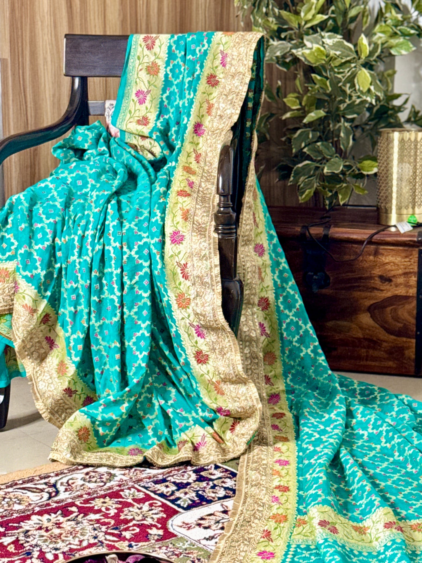 Sea Green  Pure Khaddi Georgette Handloom Banarasi Saree