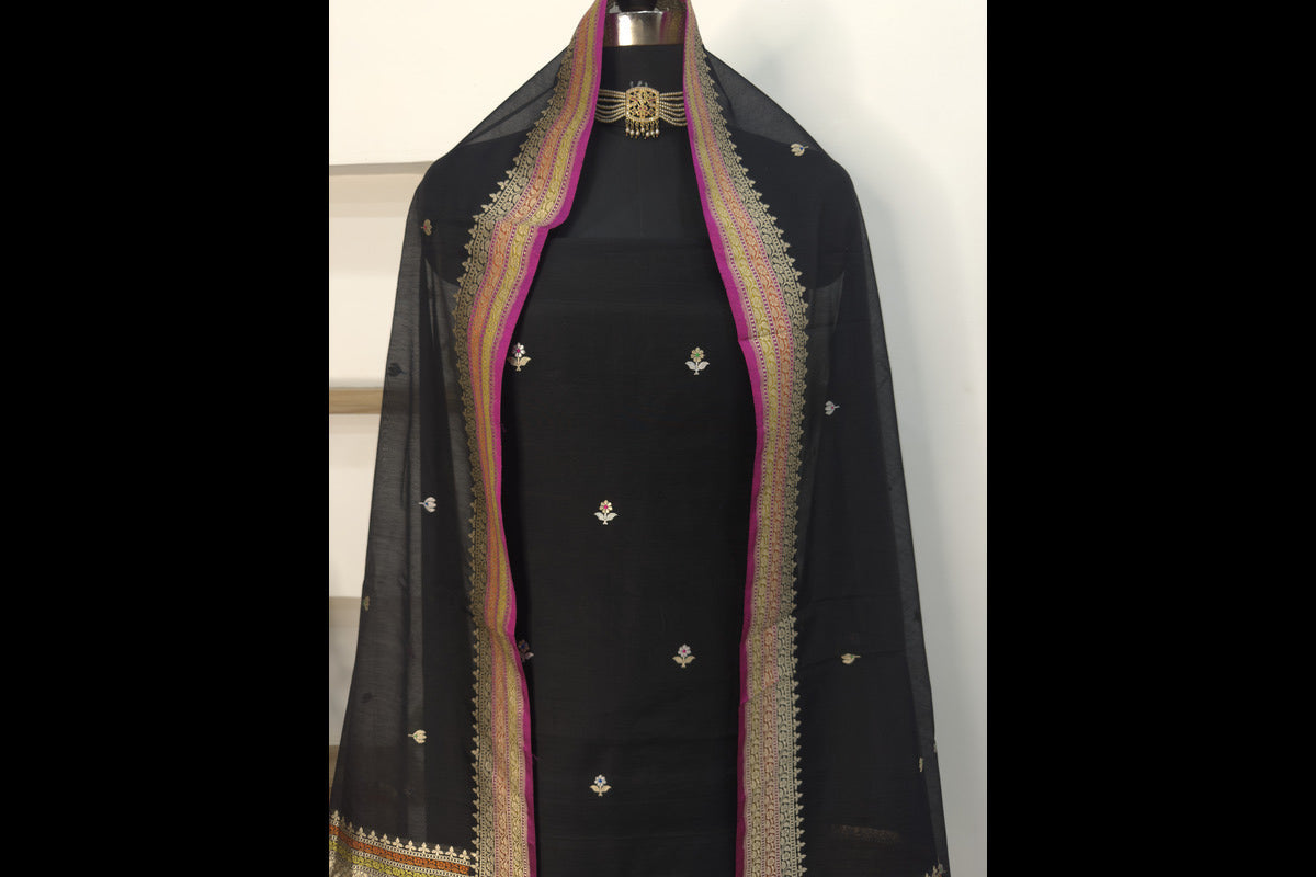 Black Pure Cotton Handloom Banarasi Suit