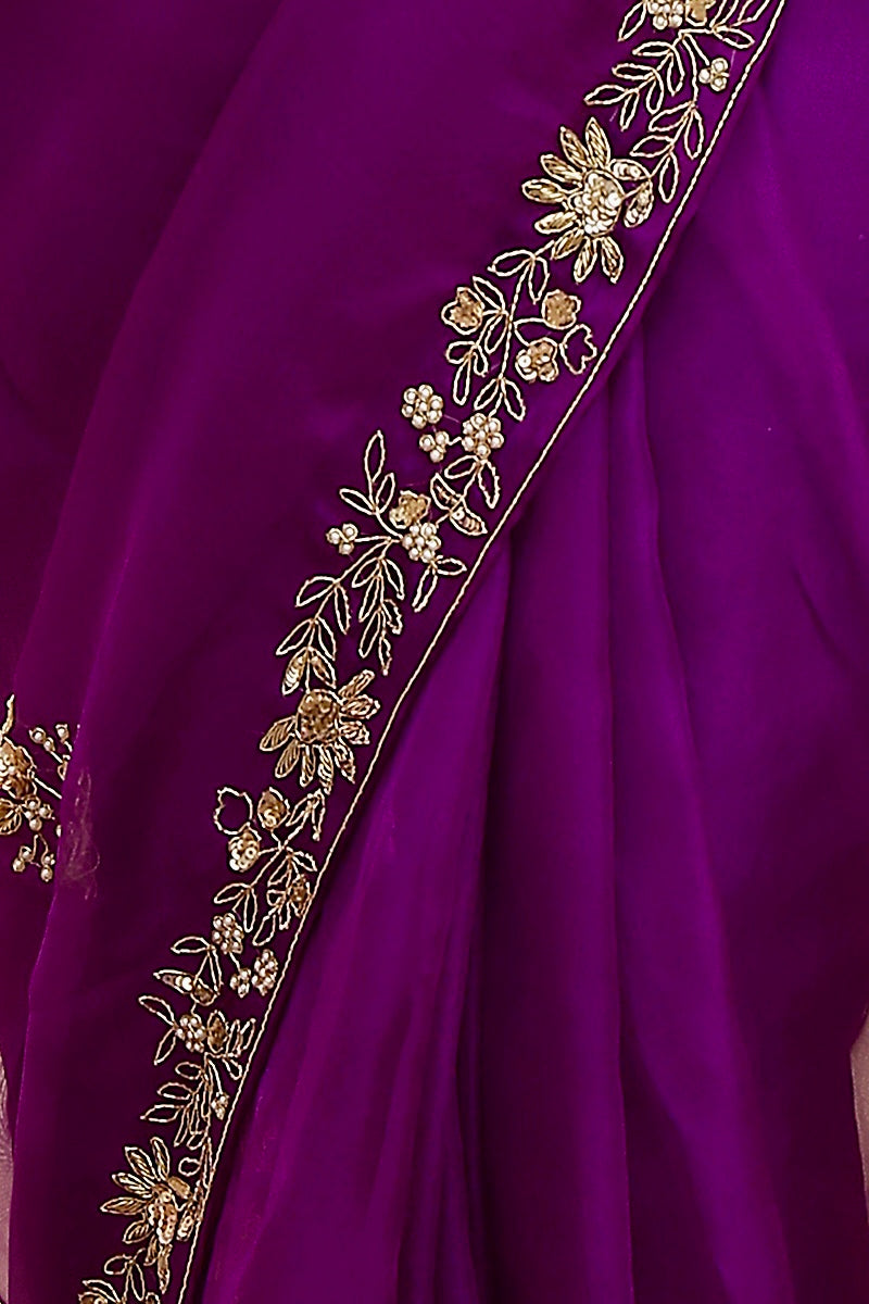 Purple Pure Kora Silk Hand work Banarasi Saree