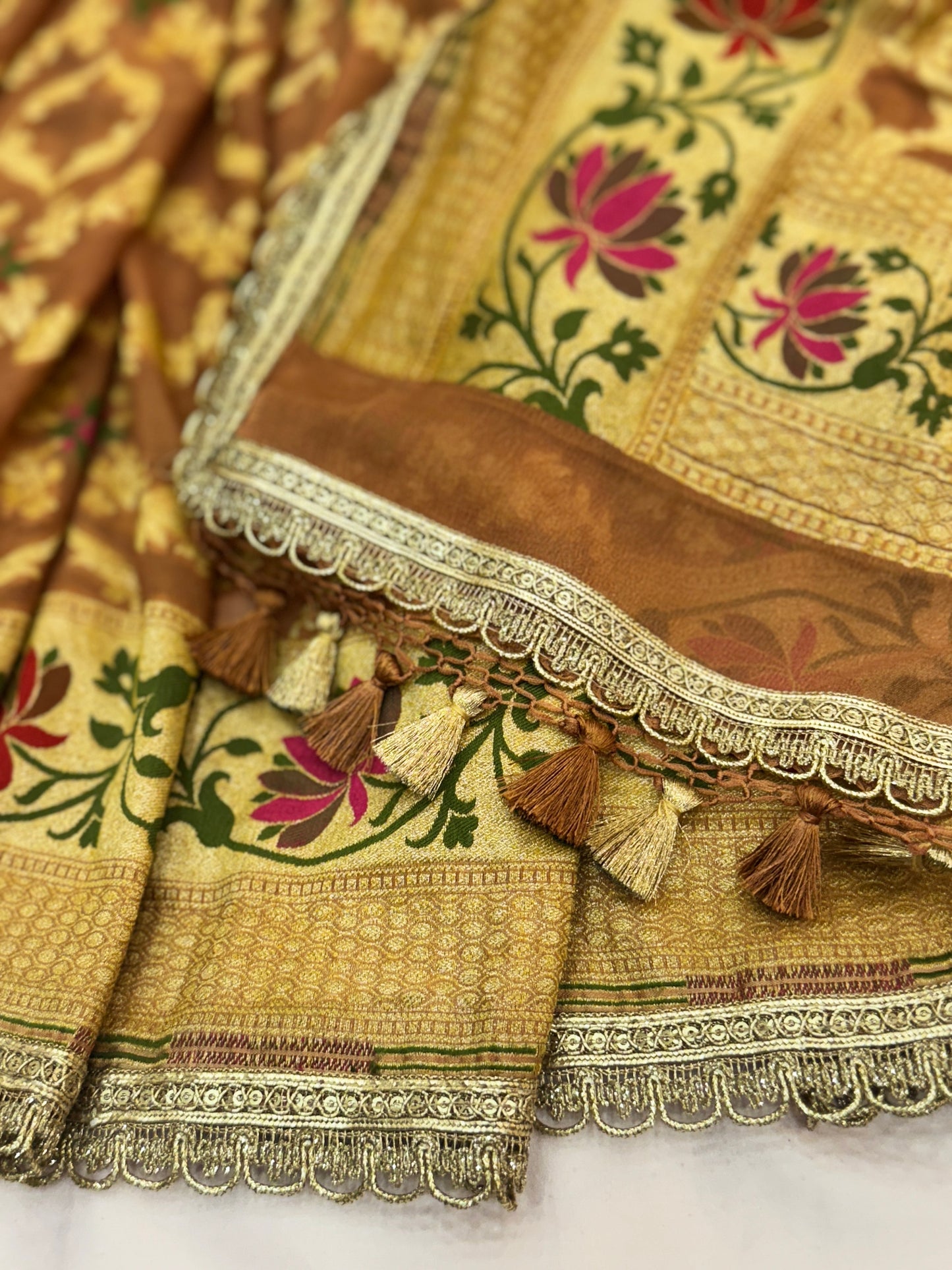 Light Brown  Pure Khaddi Georgette Handloom Banarasi Saree