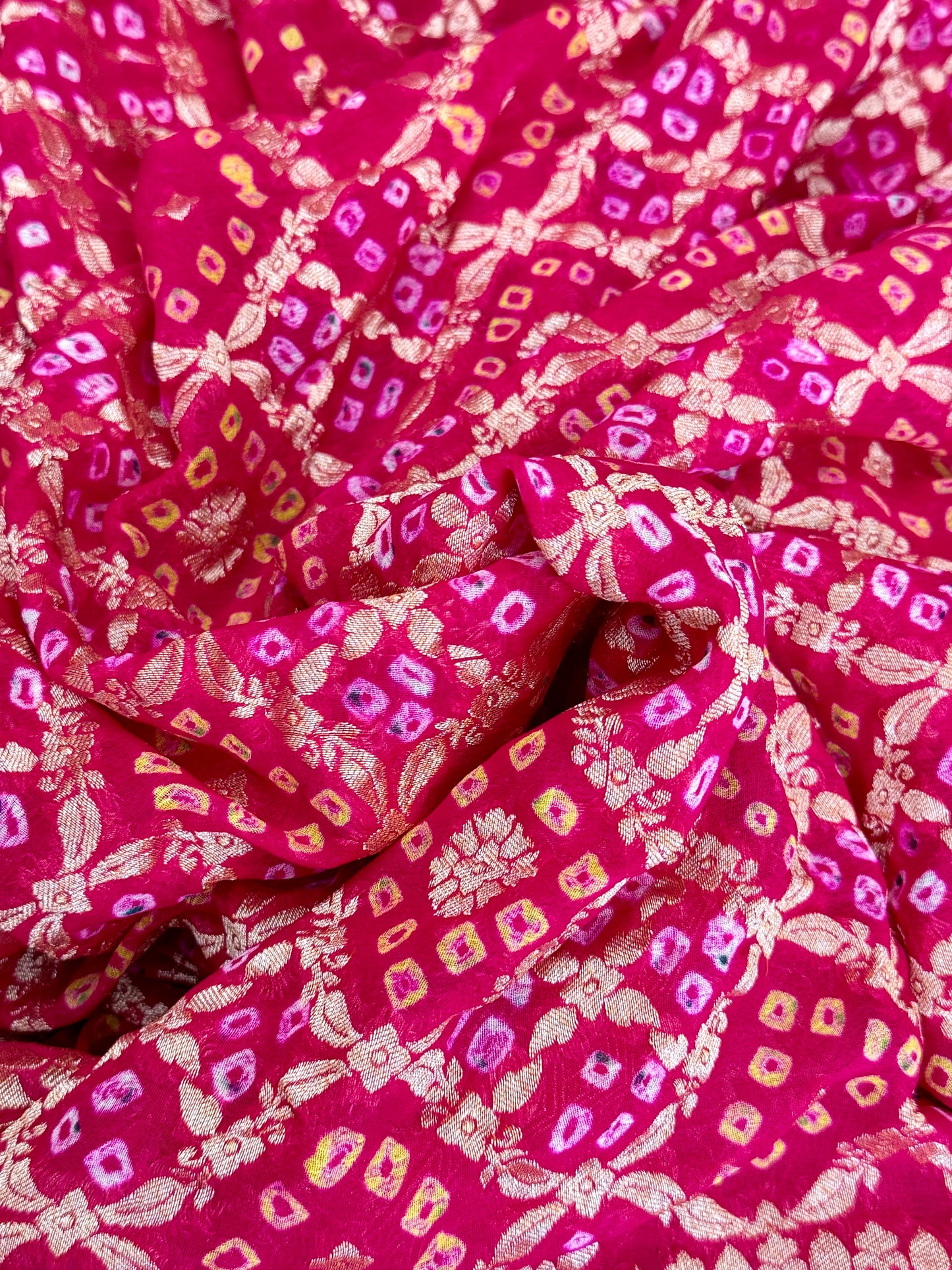 Hot Pink Pure Khaddi Georgette Banarasi Bandhej Saree