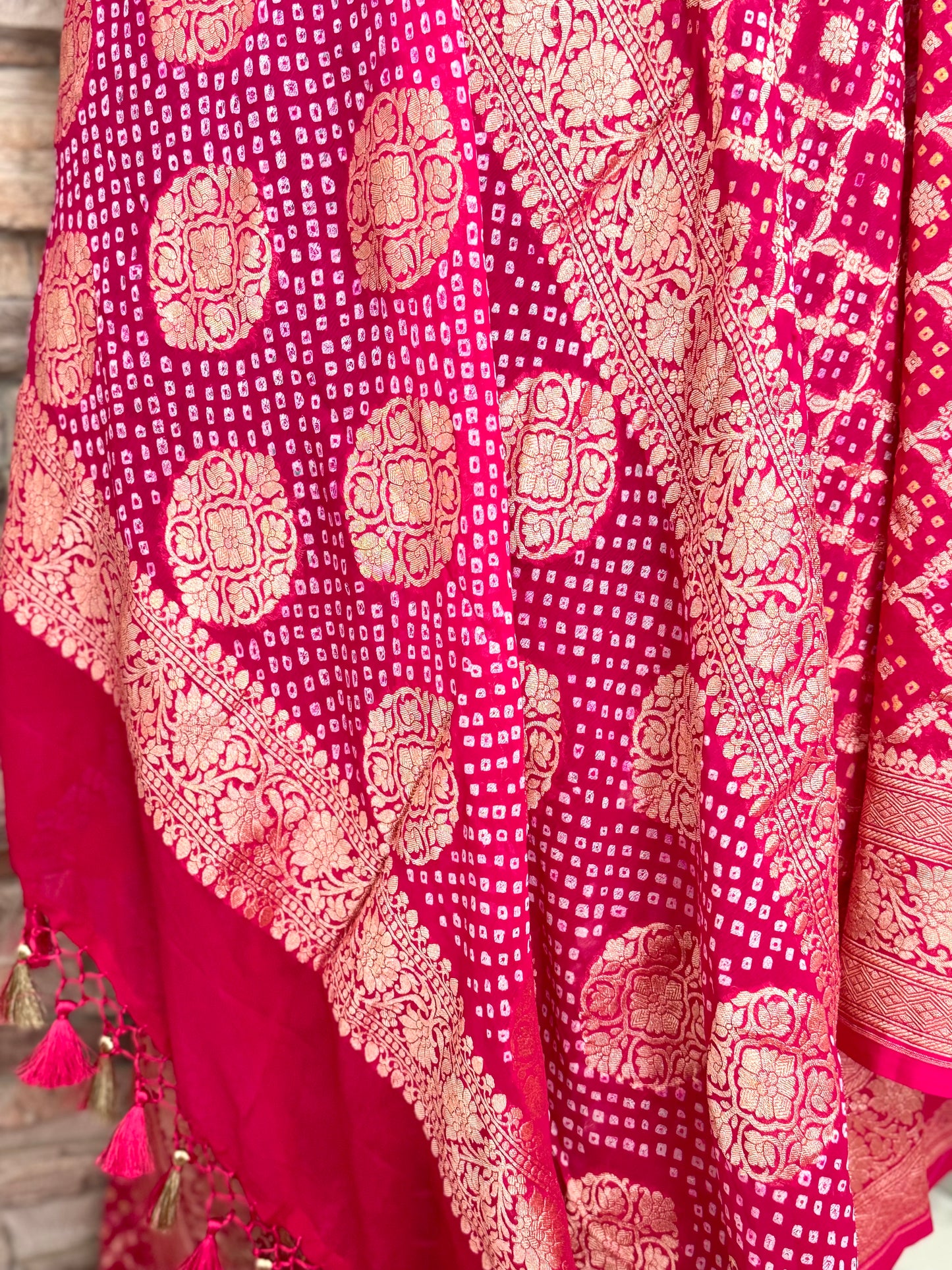 Hot Pink Pure Khaddi Georgette Banarasi Bandhej Saree