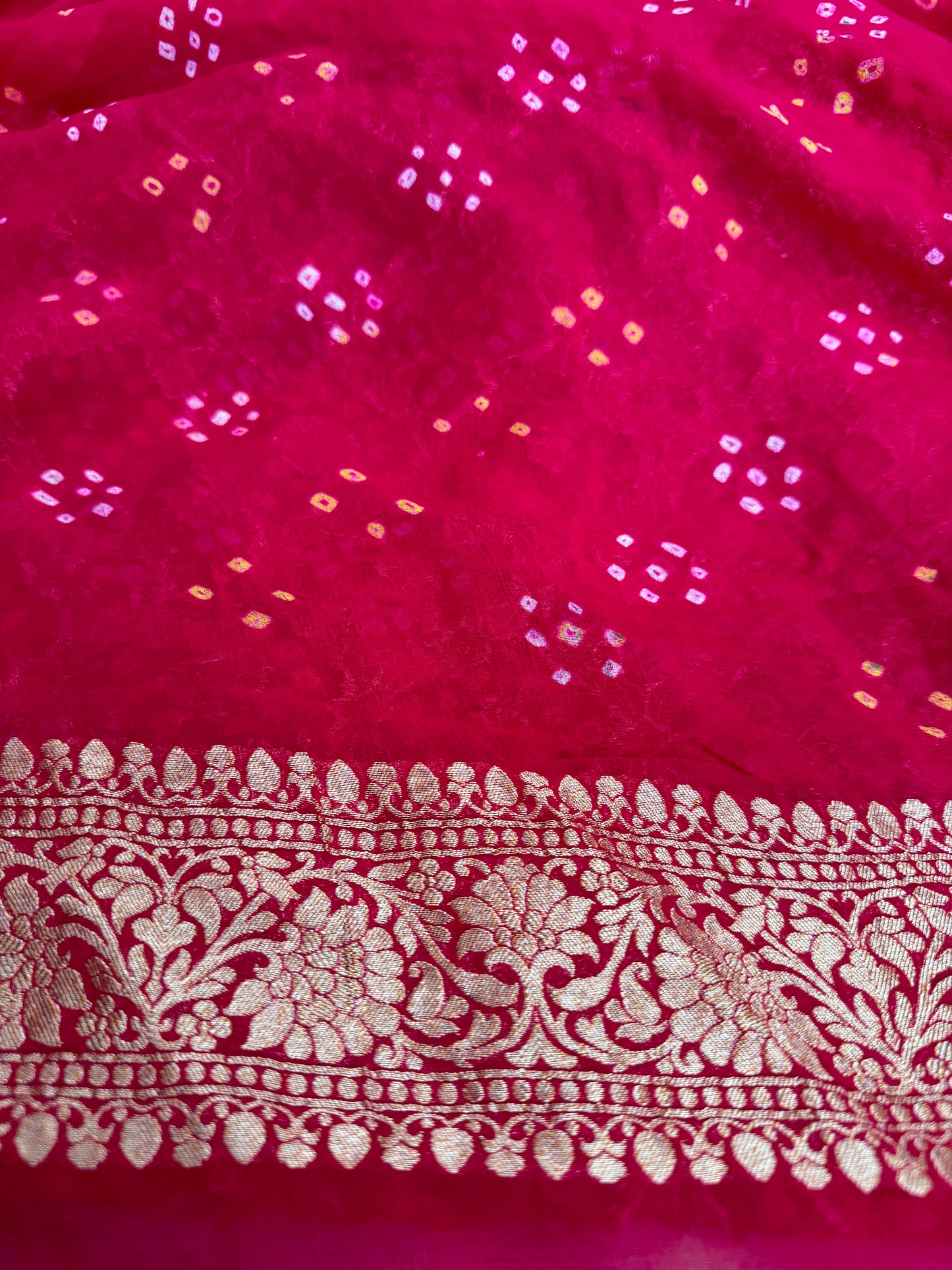 Hot Pink Pure Khaddi Georgette Banarasi Bandhej Saree