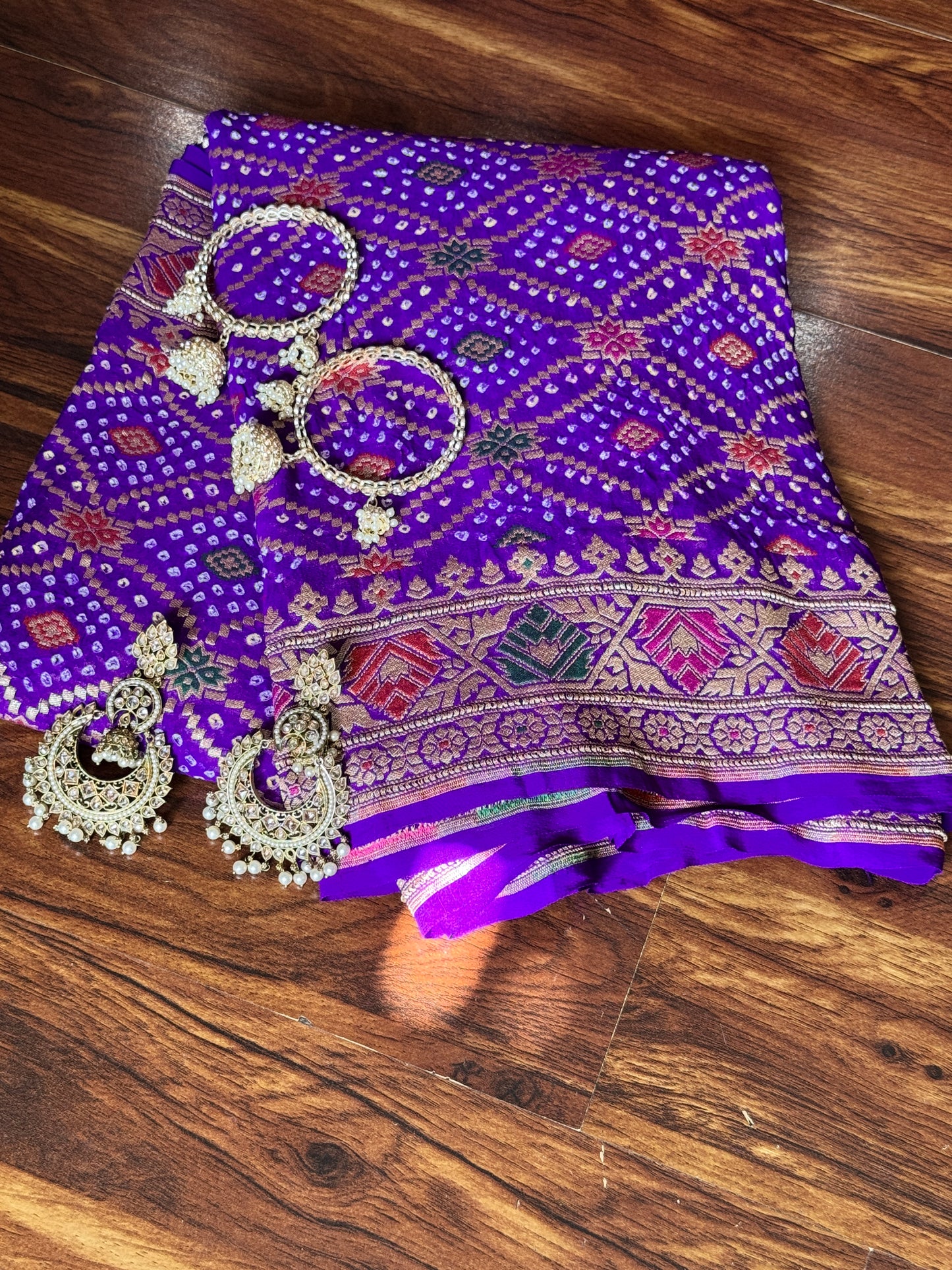 Deep Purple Bandhej Pure Georgette Silk Handwoven Dupatta