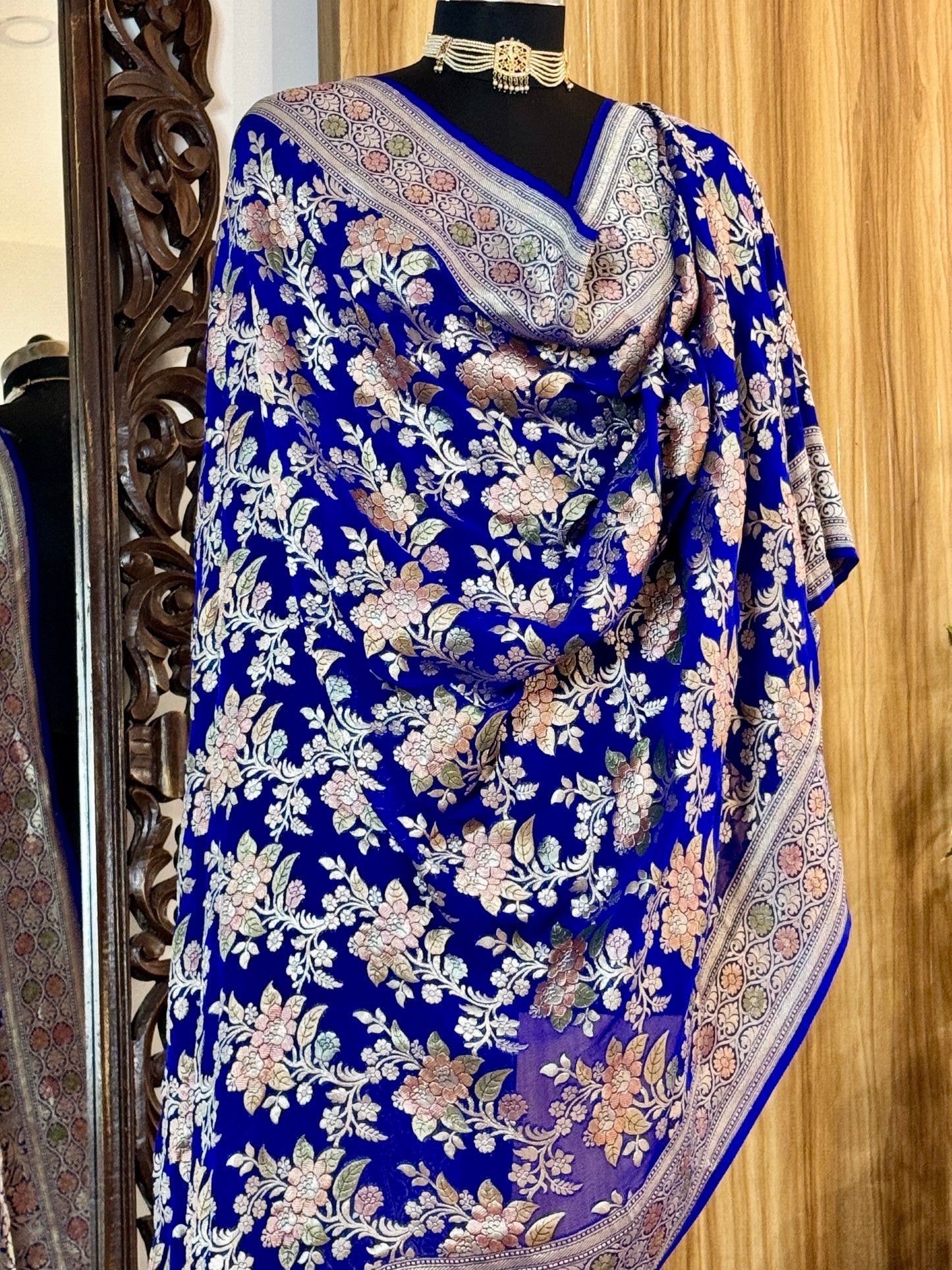 Royal Blue Pure Georgette Silk Handwoven Dupatta