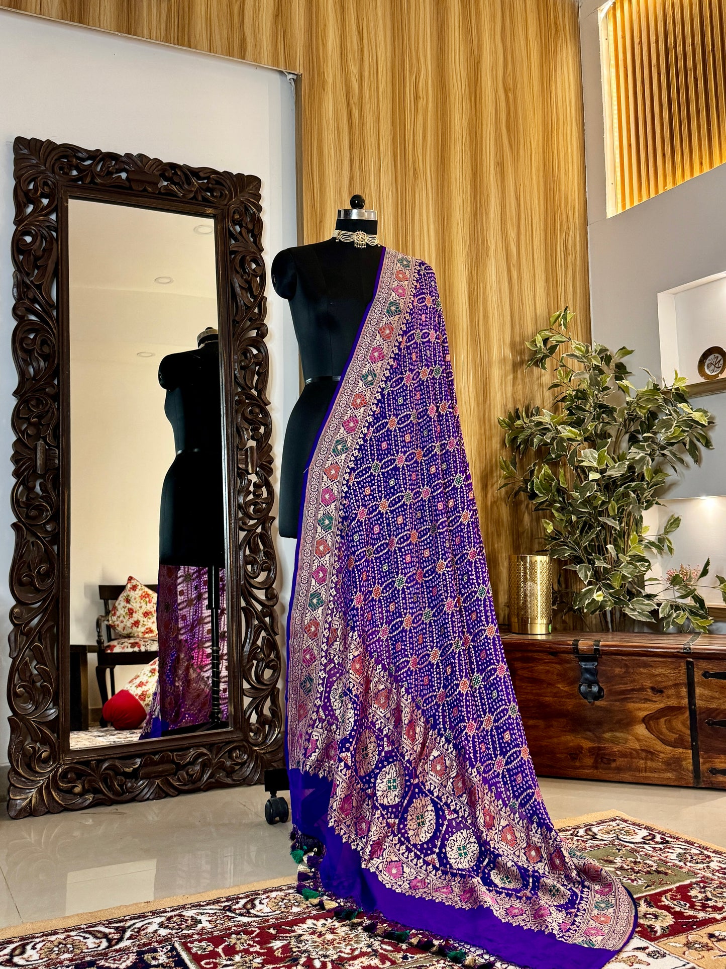 Deep Purple Bandhej Pure Georgette Silk Handwoven Dupatta