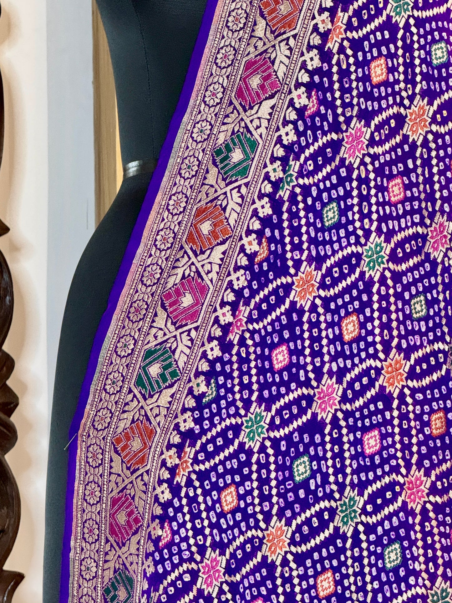 Deep Purple Bandhej Pure Georgette Silk Handwoven Dupatta