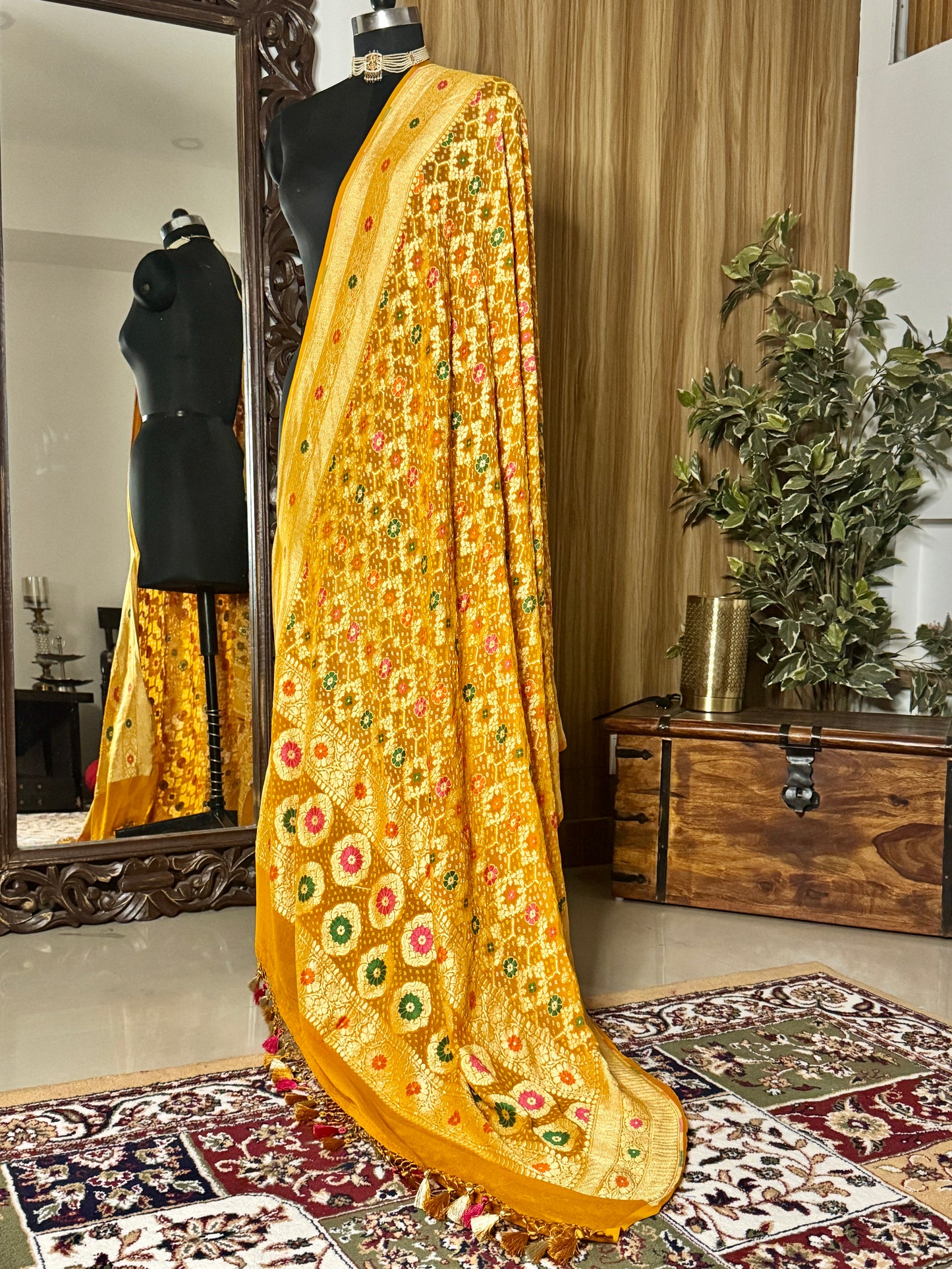 Mustard Yellow Pure Georgette Silk Handwoven Dupatta