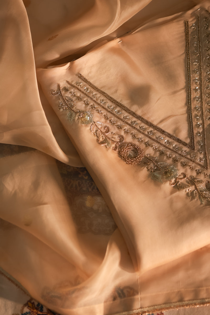 Ivory Pure Kora Silk Hand Embroidery Suit Set