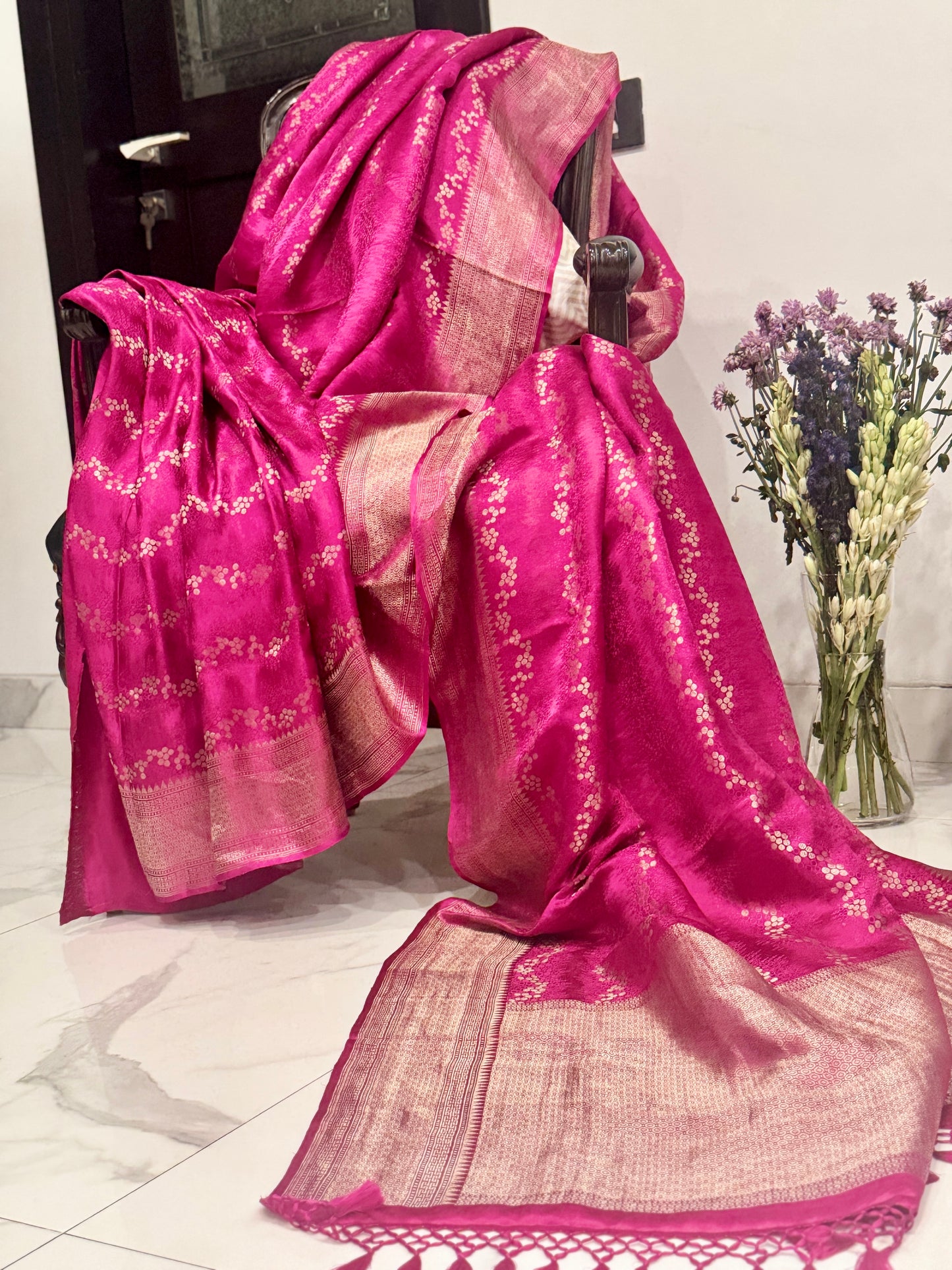 Pink Pure Mashru Silk Handwoven Banarasi Saree