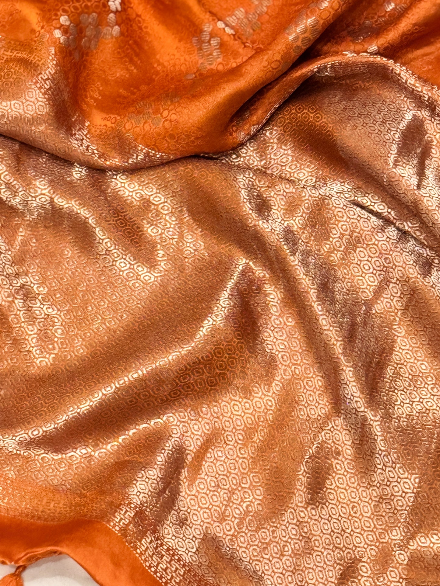Burnt Orange Pure Mashru Silk Handwoven Banarasi Saree