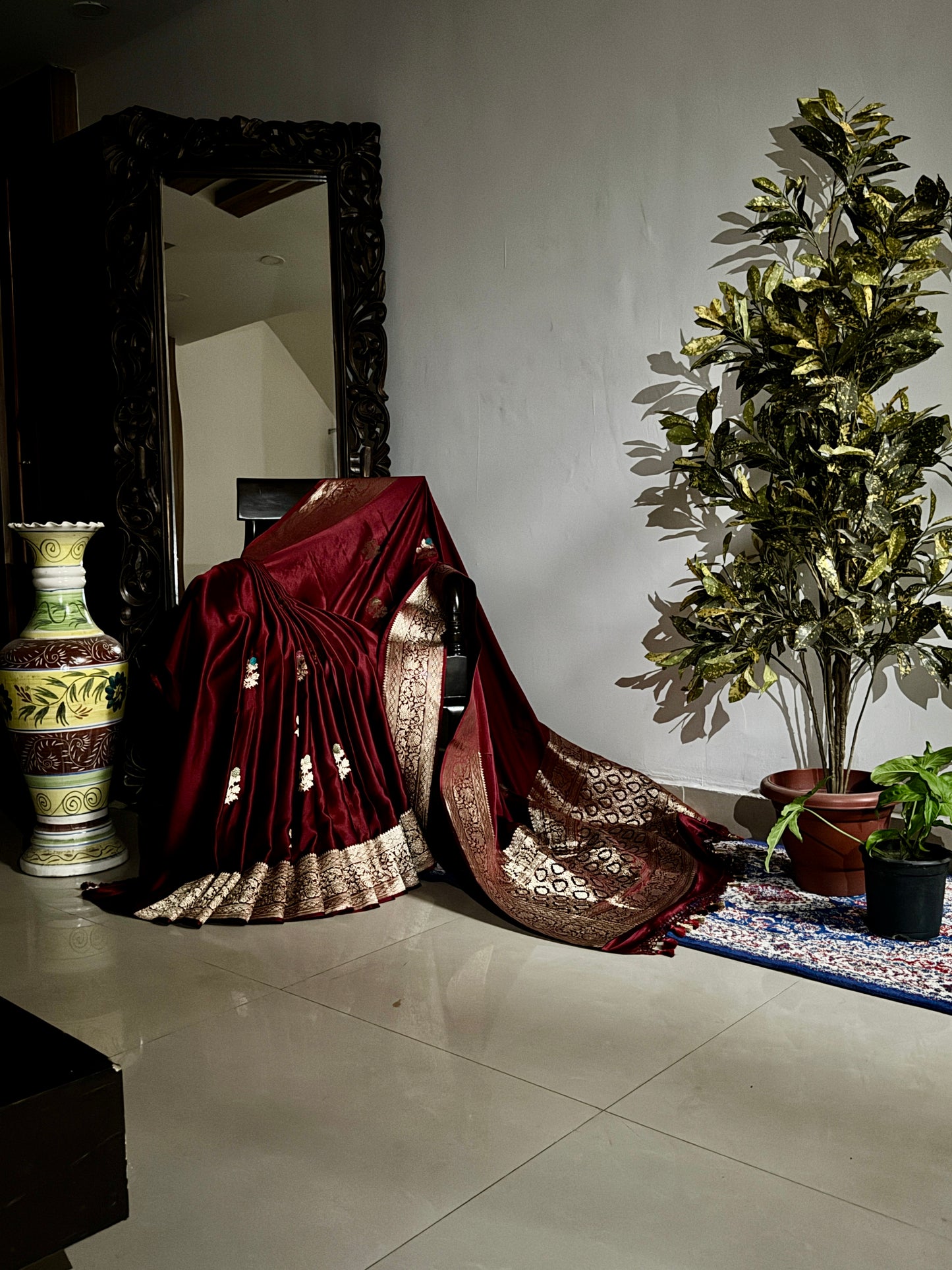 Maroon Pure Mashru Silk Handwoven Banarasi Saree