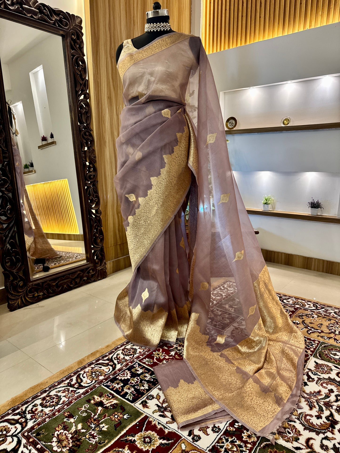Light Purple Pure Kora Silk Handloom Banarasi Saree
