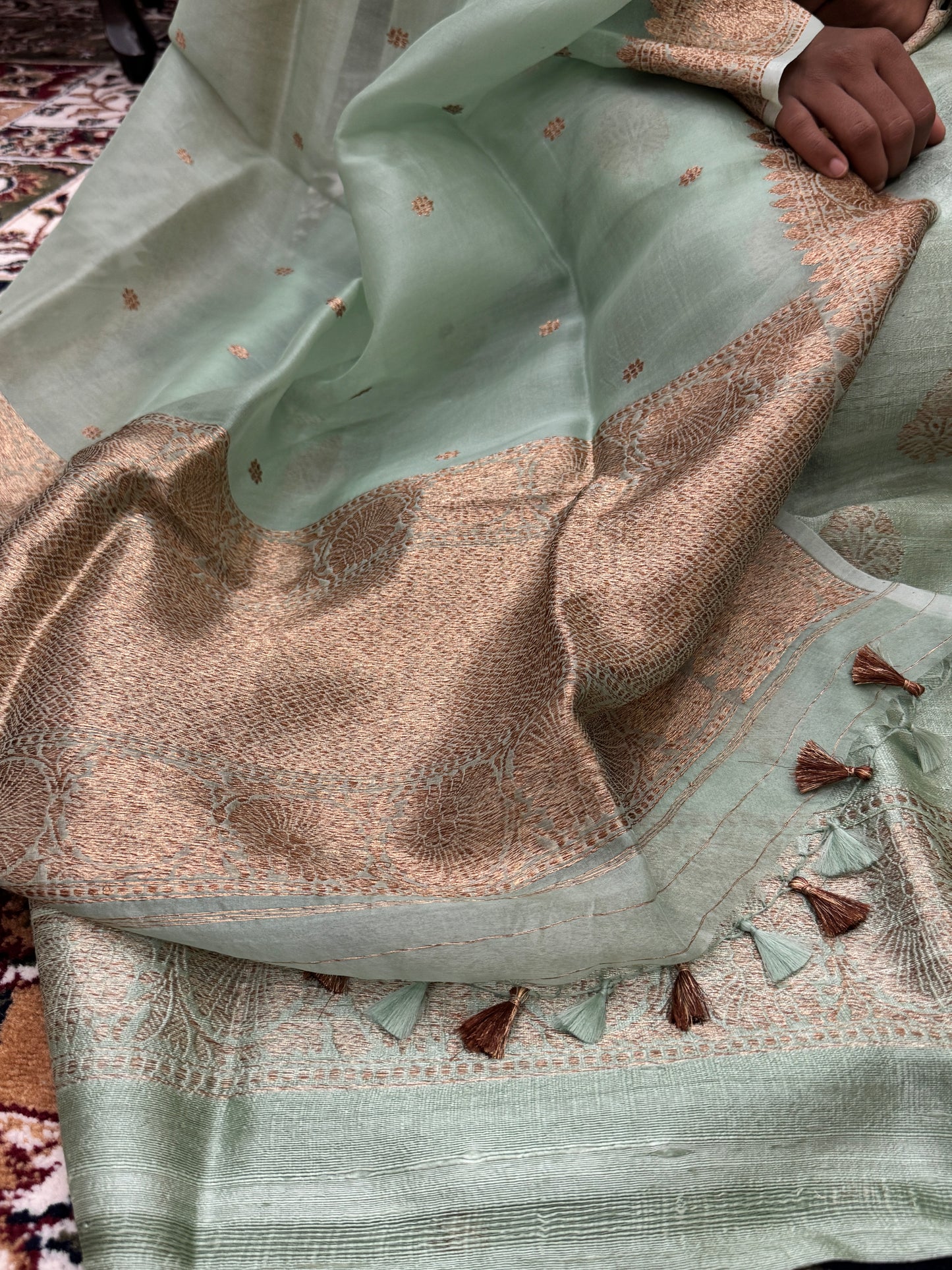 Sage Green Pure Raw Silk Handloom Suit Set with Kora Silk Dupatta