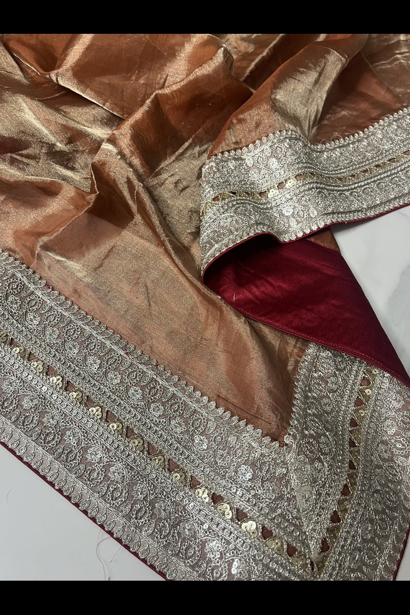 Brown Golden Pure Tissue Silk Handwoven Banarsi Saree
