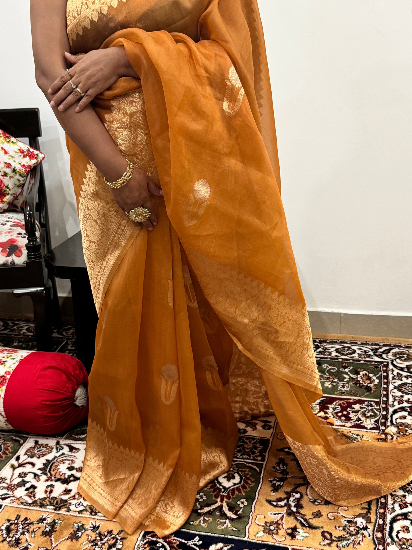 Earthy Brown Pure Kora Silk Handloom Banarasi Saree