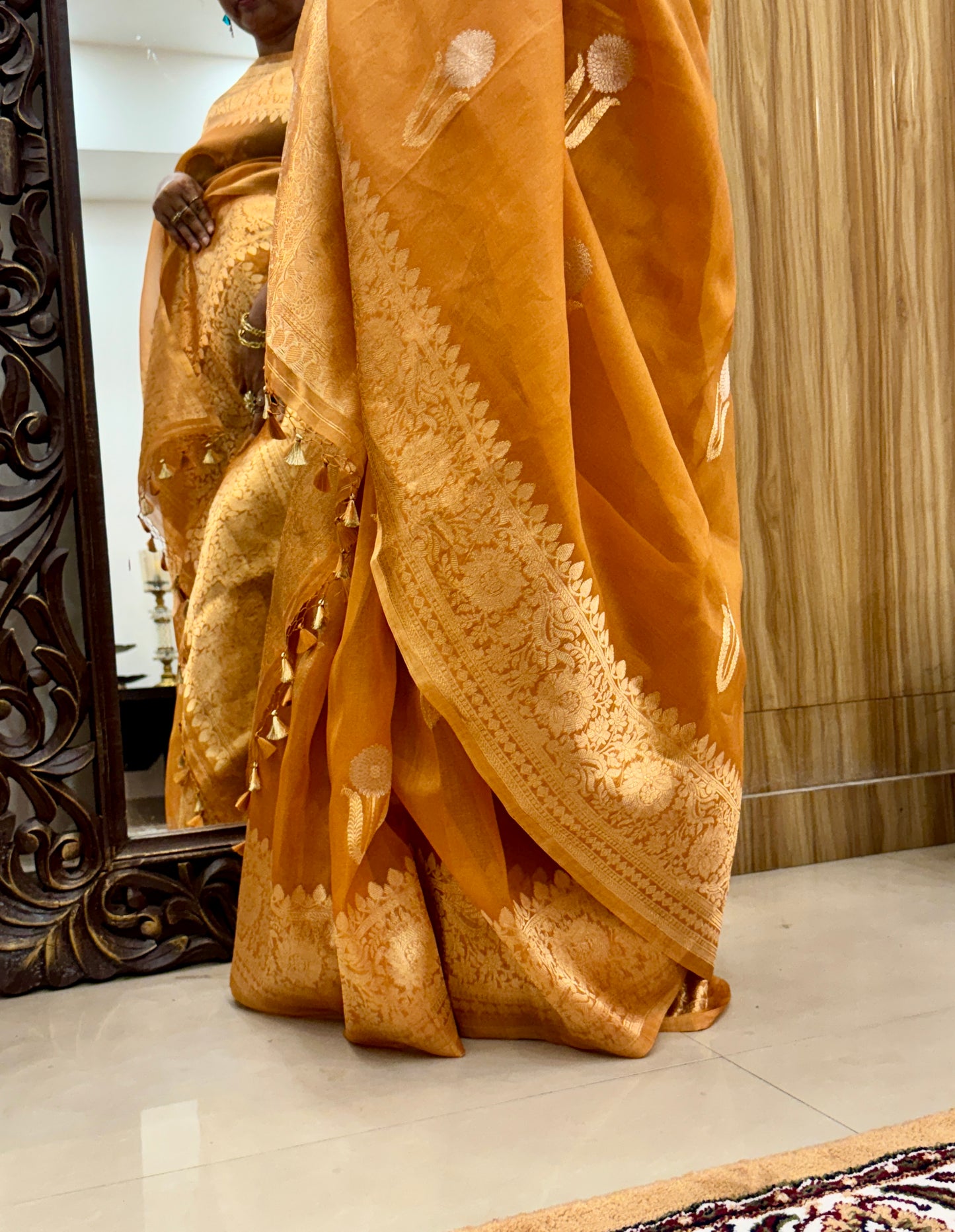 Earthy Brown Pure Kora Silk Handloom Banarasi Saree