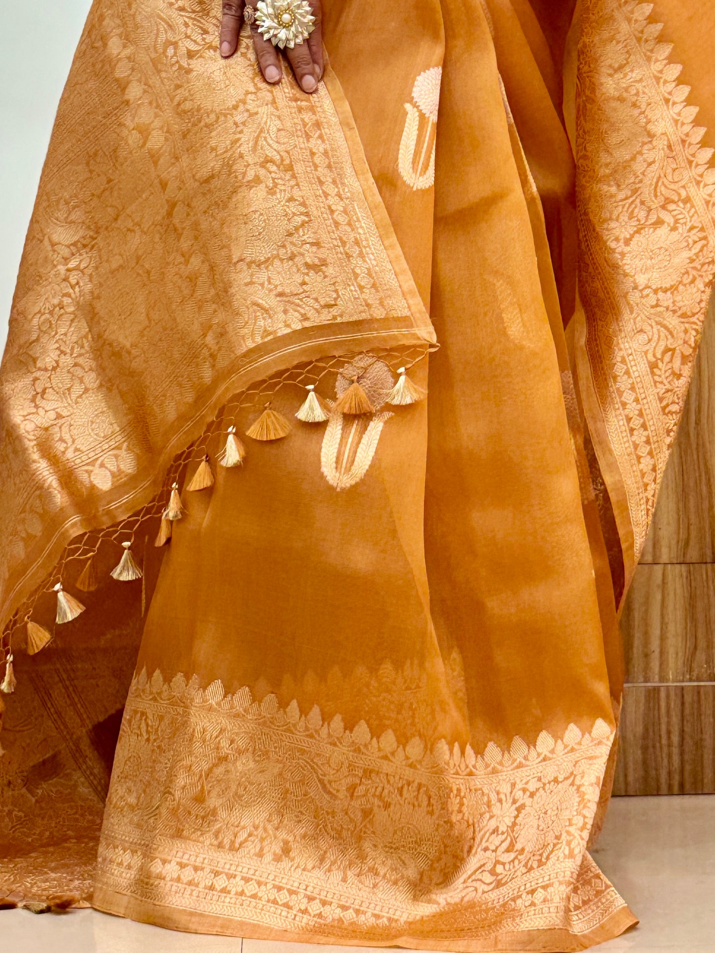 Earthy Brown Pure Kora Silk Handloom Banarasi Saree