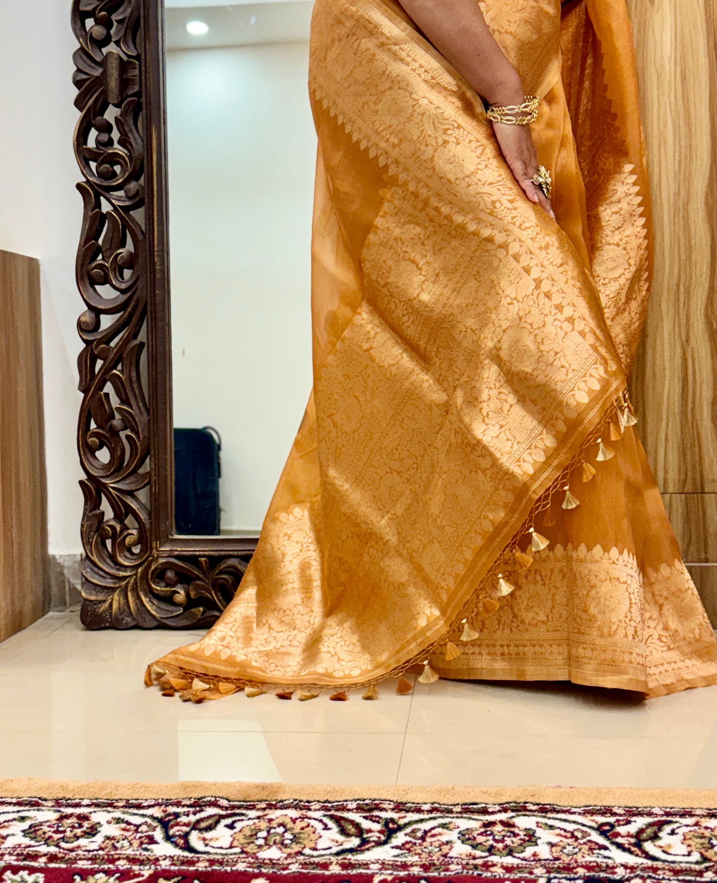 Earthy Brown Pure Kora Silk Handloom Banarasi Saree