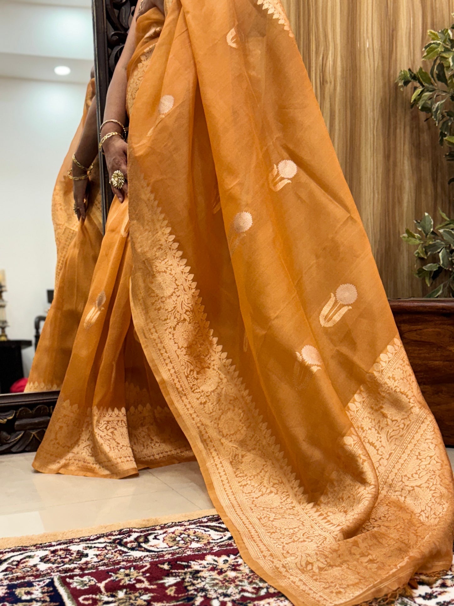 Earthy Brown Pure Kora Silk Handloom Banarasi Saree