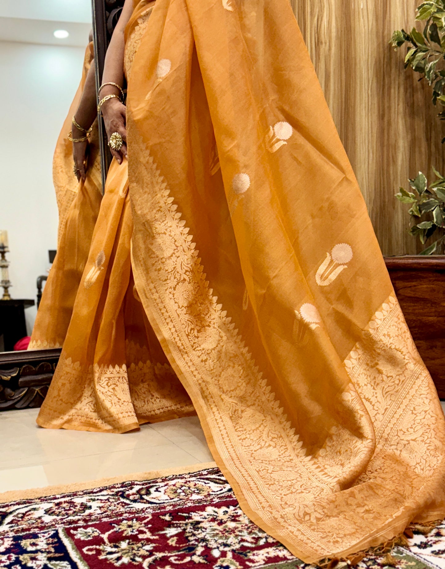 Earthy Brown Pure Kora Silk Handloom Banarasi Saree