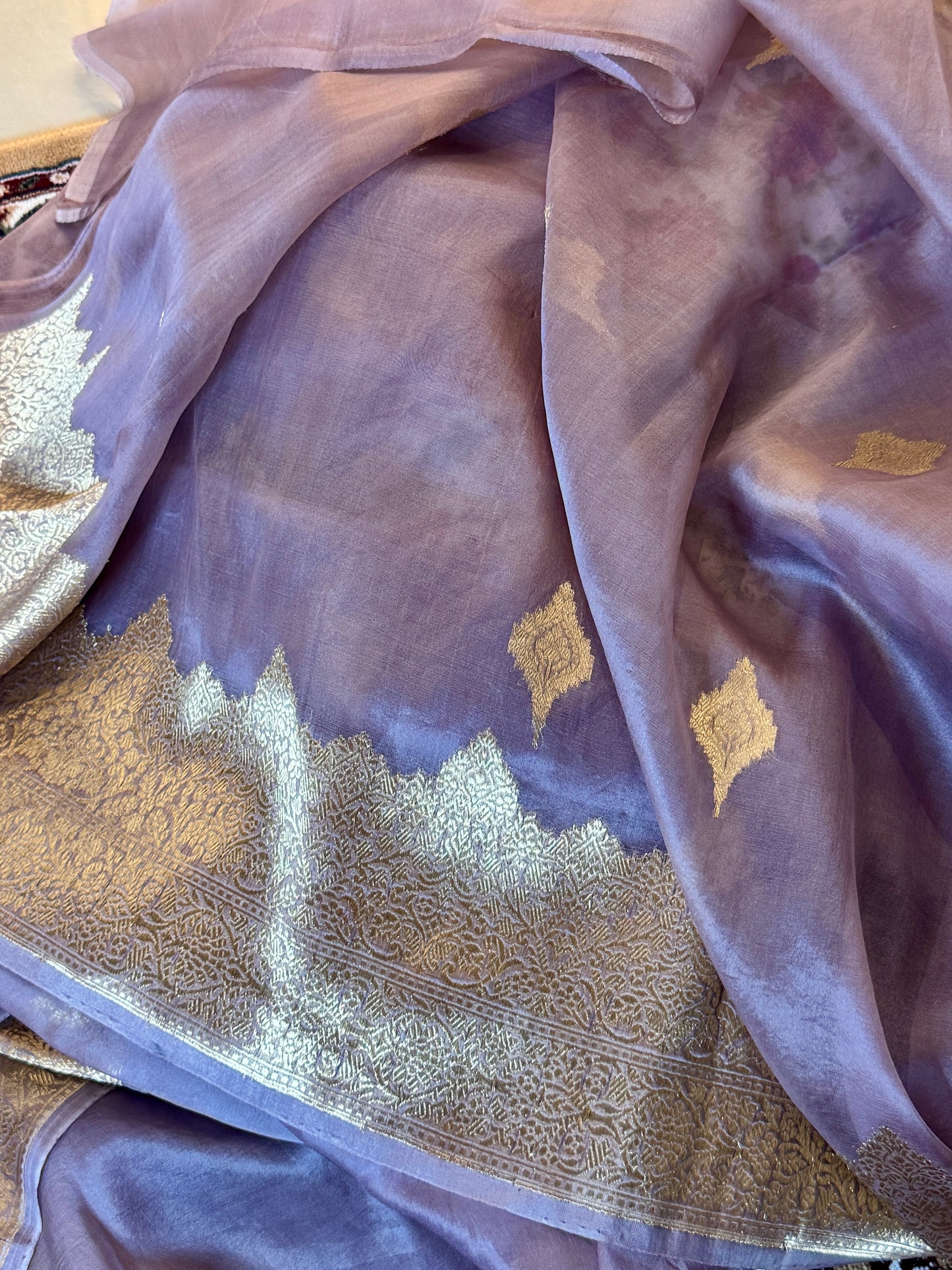 Light Purple Pure Kora Silk Handloom Banarasi Saree