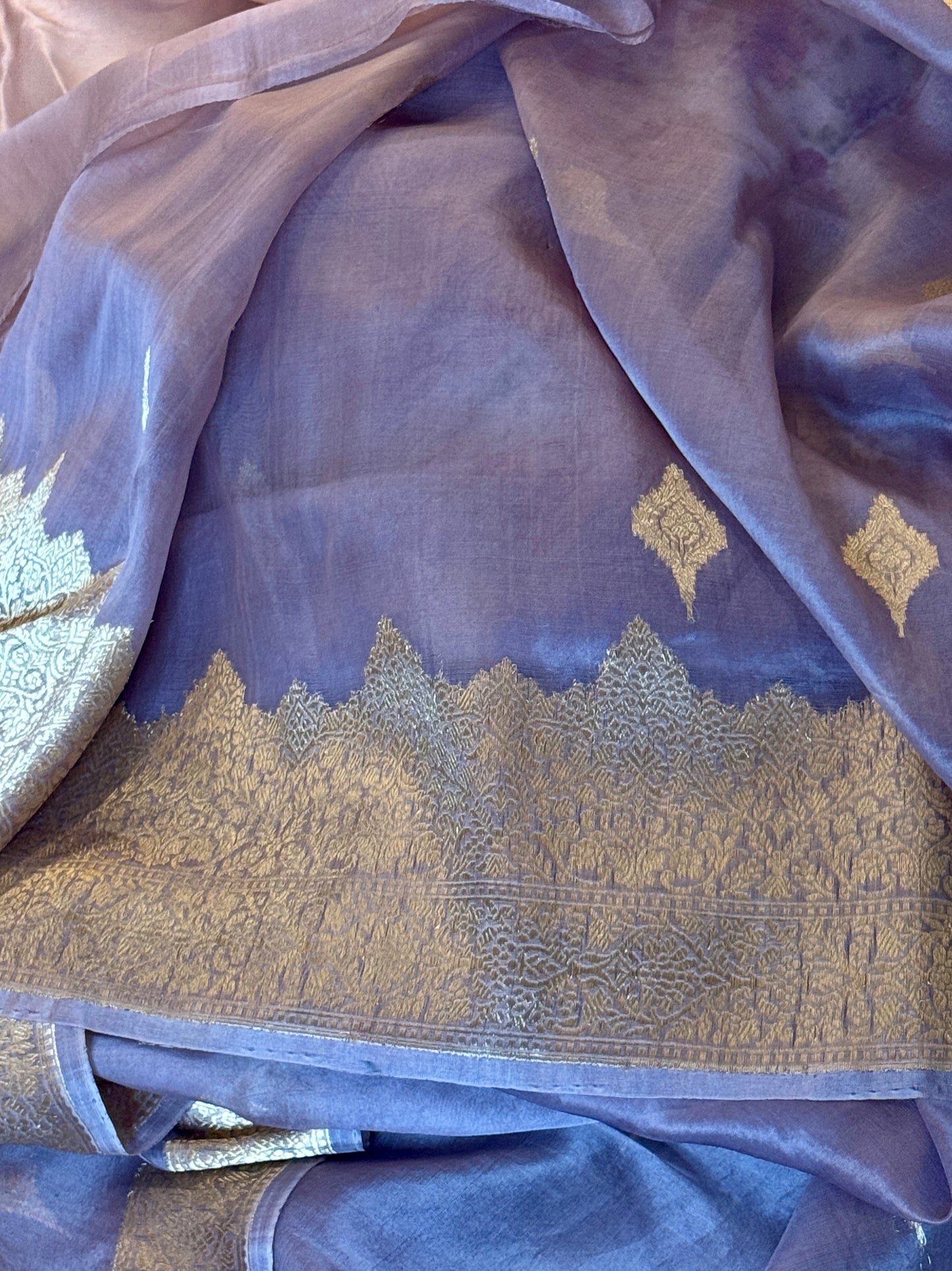 Light Purple Pure Kora Silk Handloom Banarasi Saree