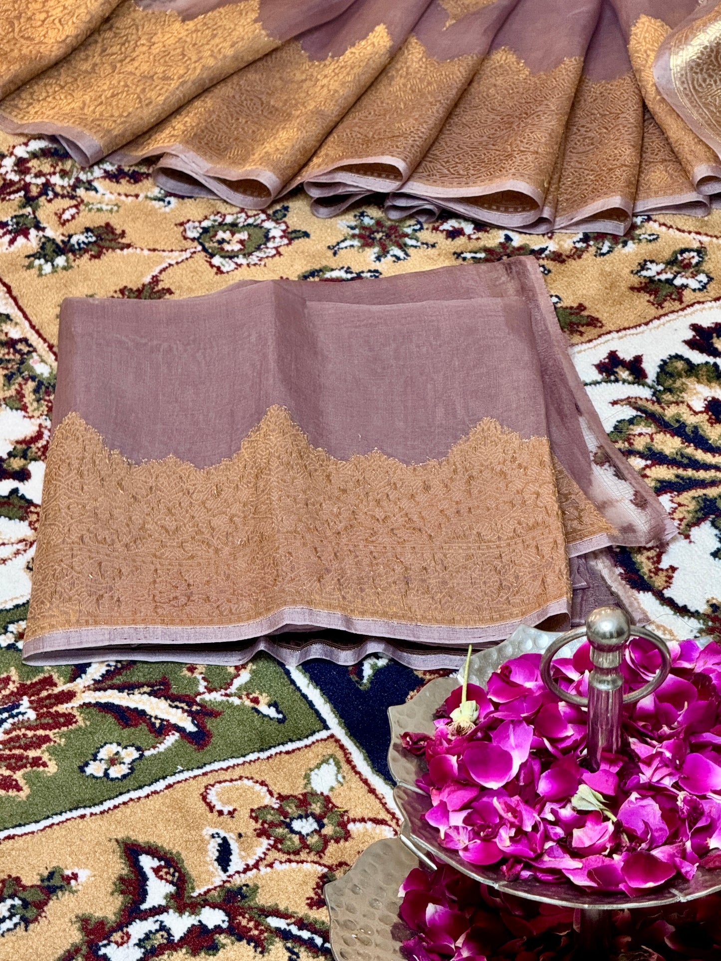 Light Purple Pure Kora Silk Handloom Banarasi Saree