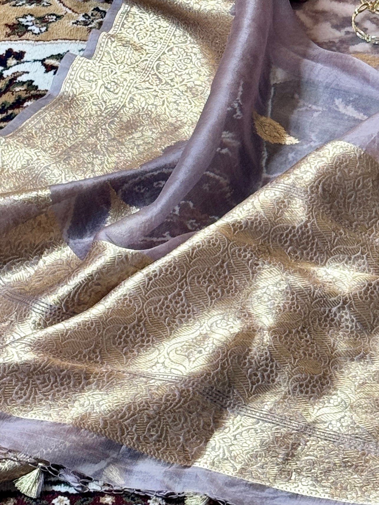 Light Purple Pure Kora Silk Handloom Banarasi Saree