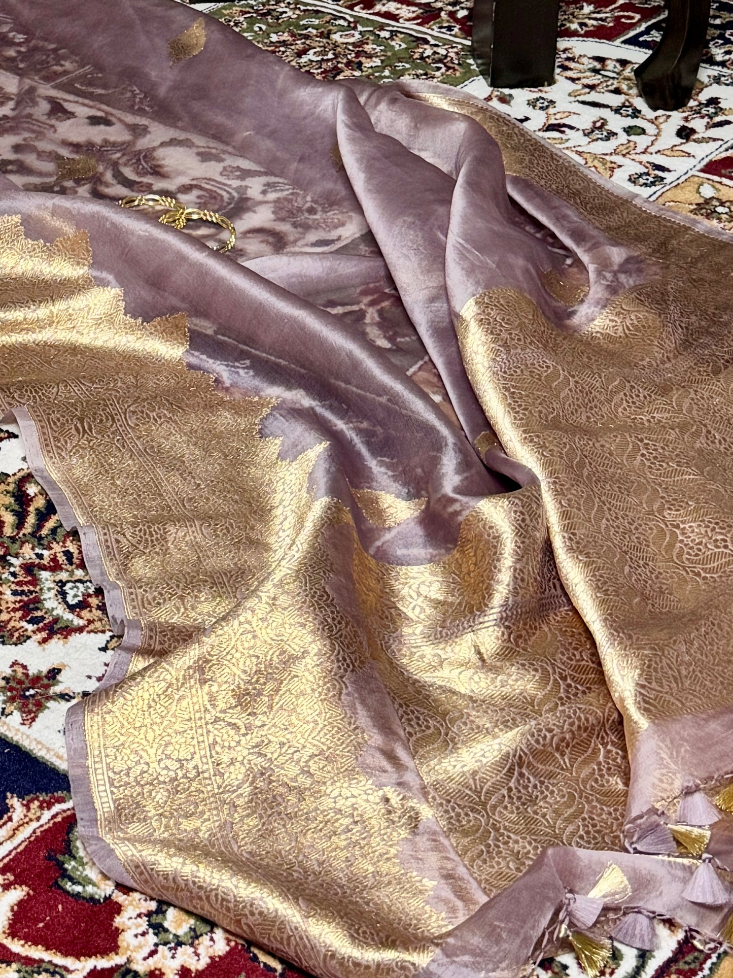 Light Purple Pure Kora Silk Handloom Banarasi Saree