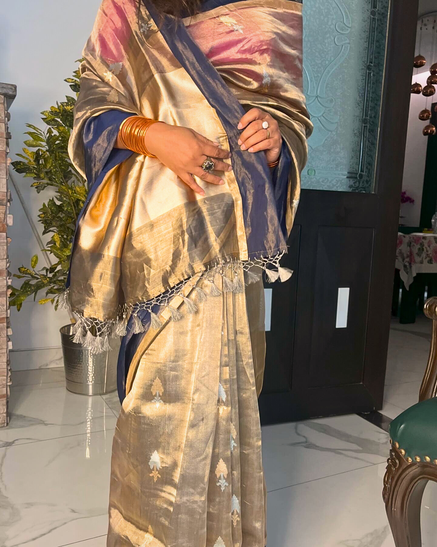 Golden Pure Tissue Silk Handwoven Banarasi Saree