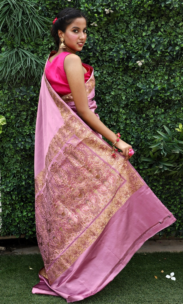 Tanzeb light Purple Pure Katan Silk Handloom Saree