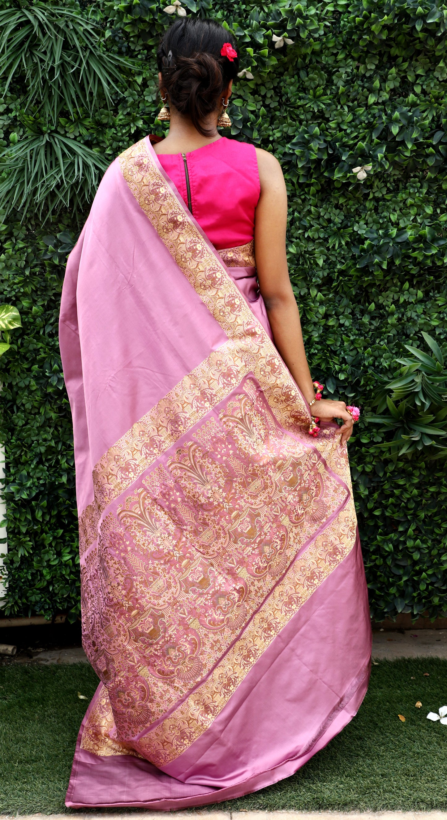 Tanzeb light Purple Pure Katan Silk Handloom Saree