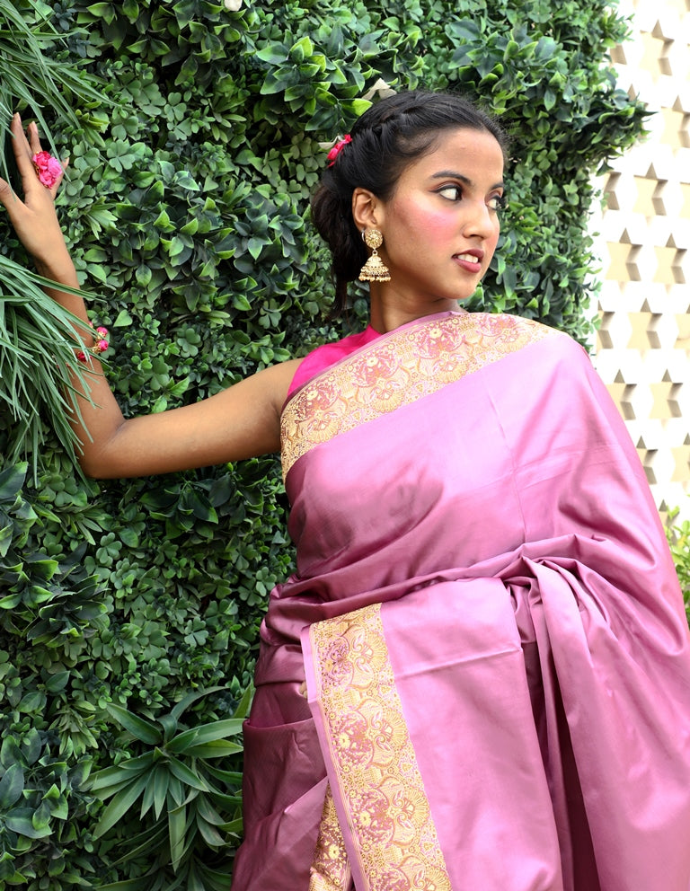 Tanzeb light Purple Pure Katan Silk Handloom Saree