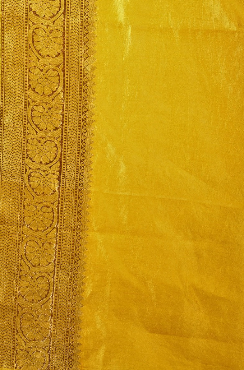 Yellow Chandbali Pure Katan Silk Handloom Khadwa Banarasi Saree