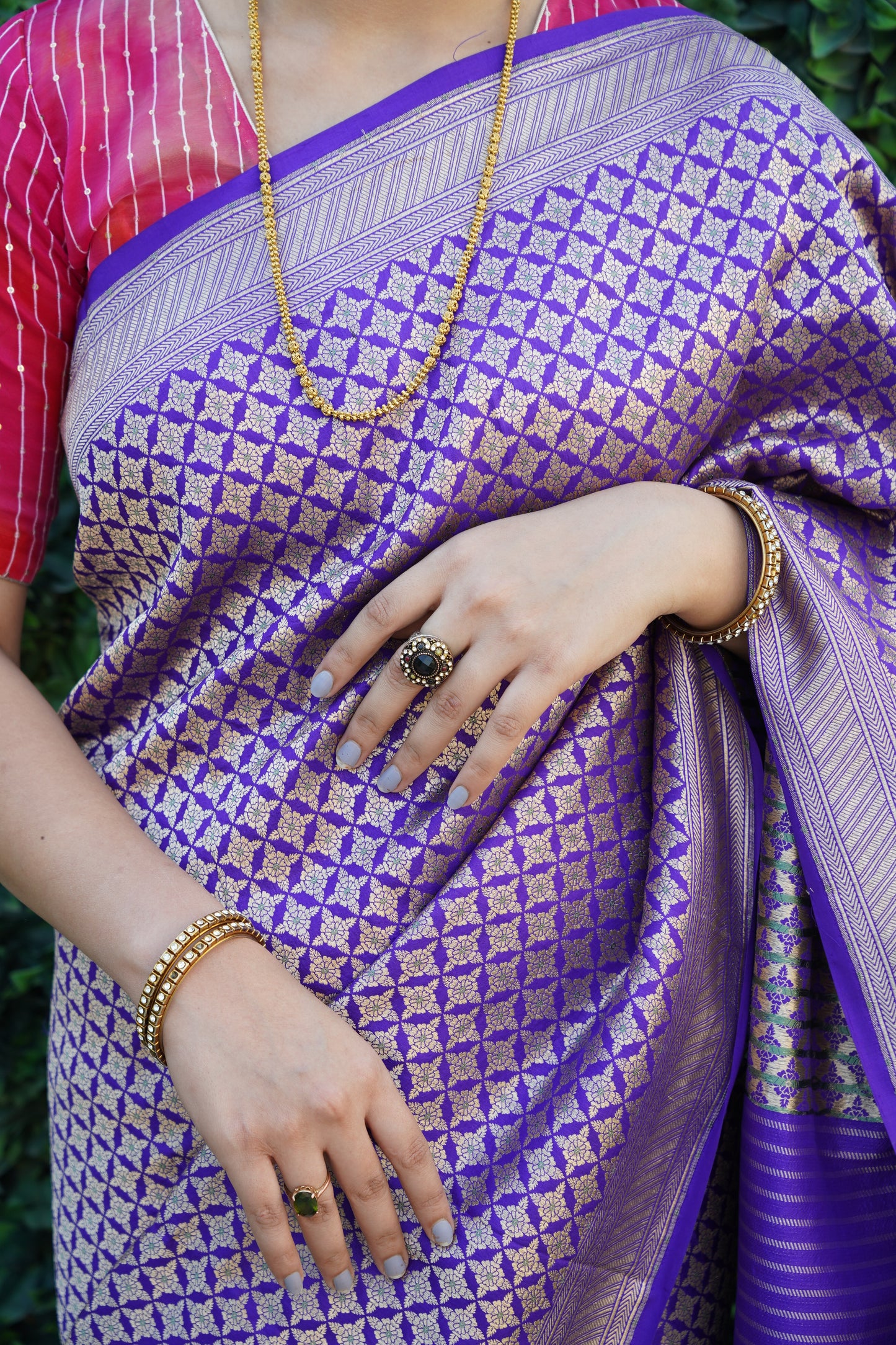 Purple Brocade Pure Katan Silk Handwoven Banarasi Saree with Meenakari