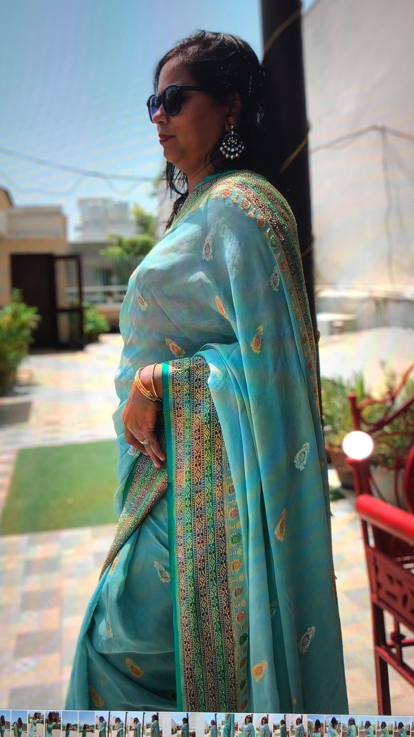 Sky Blue Pure Chiffon Handloom Banarasi Saree