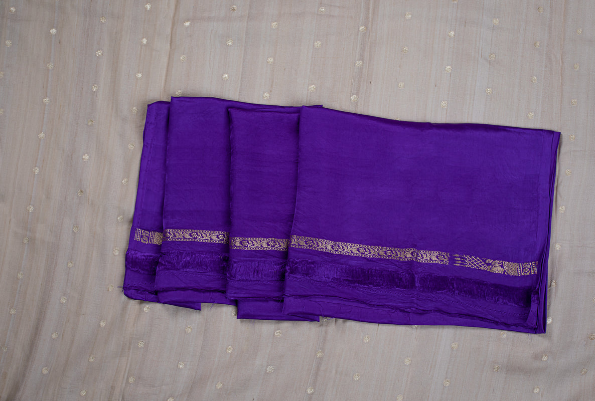 BLUISH PURPLE PURE SATIN SILK DESIGNER HANDLOOM SAREE