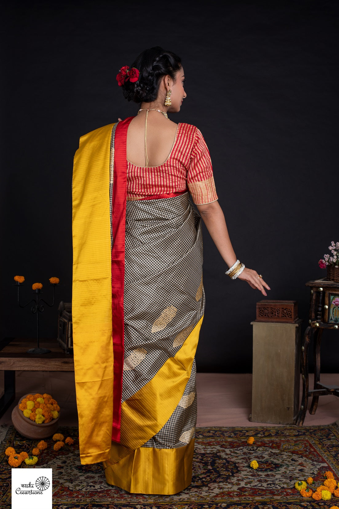 Pure Katan Silk Checks Handloom Banarasi Saree