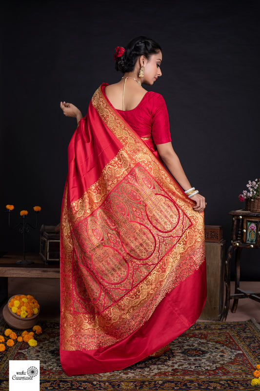 Red Tanzeb Pure Katan Silk Handloom Banarasi Saree