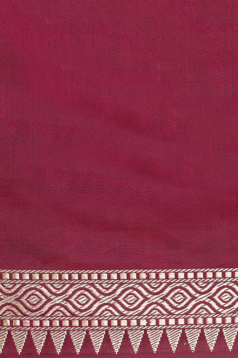 Wine Pure Katan Silk Handloom Banarasi Saree