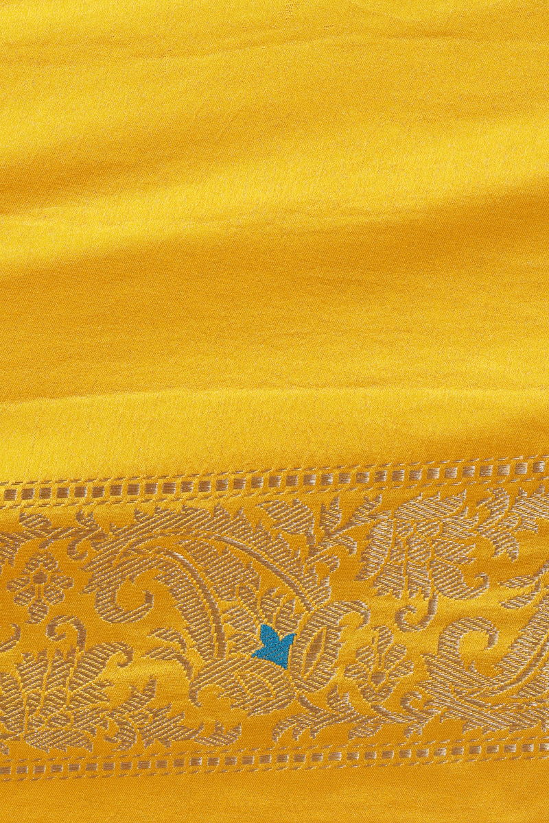 Yellow Pure Mashru Silk Handwoven Banarasi Saree