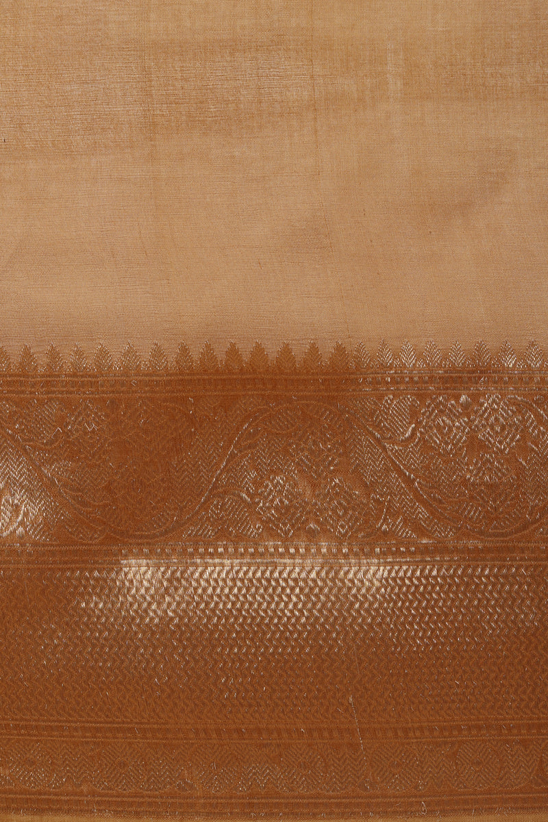 Beige Brown Pure Kora Silk Handwoven Banaras Saree