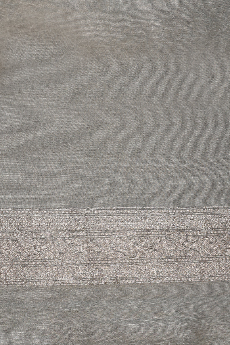 Silver Grey Jungla Pure Tissue Silk Handwoven Banarasi Saree