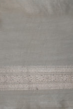 Load image into Gallery viewer, Silver Grey Jungla Pure Tissue Silk Handwoven Banarasi Saree
