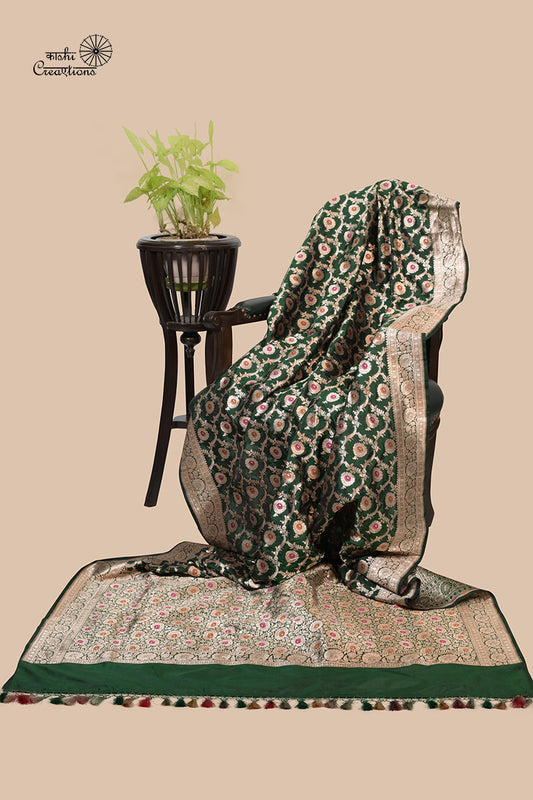 Green Pure Katan Silk Jungla Handloom Saree