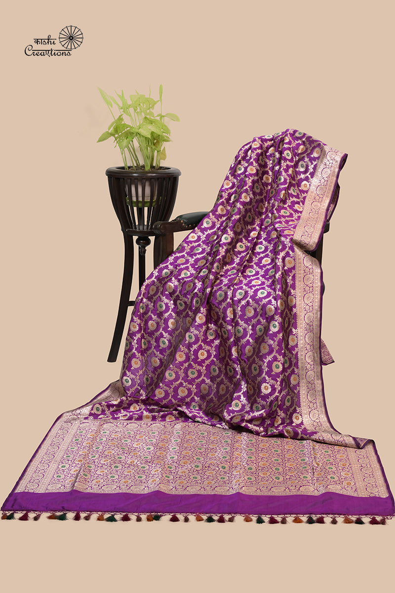 Deep Purple Pure Katan Silk Jungla Handloom Saree