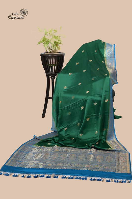 Green Blue Pure Mashru Silk Handwoven Banarasi Saree