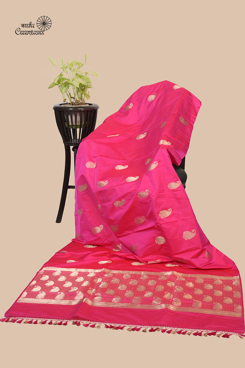 Magenta Pink Pure Mashru Silk Handwoven Banarasi Saree