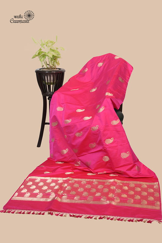 Magenta Pink Pure Mashru Silk Handwoven Banarasi Saree